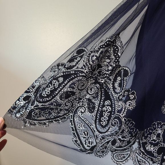 Blondie Nites by Stacy Skylar Fit and Flare Deep V Blue Black Glitter Dress Jr 1 - Picture 5 of 10